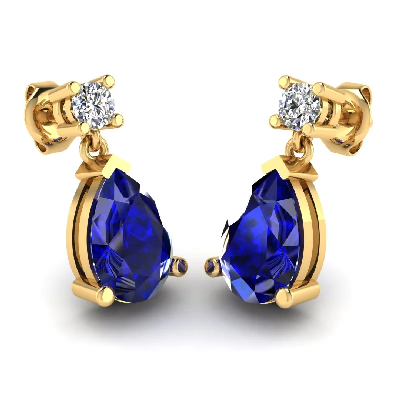 Ladies heart-shaped stud earrings-Pear Shape Sapphire Lab Grown Diamond Drop Earrings EDPSS