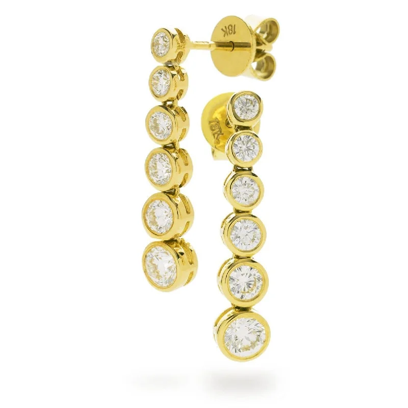 Ladies clip-on diamond earrings-DIAMOND IN RUB OVER SETTING DOP EARRINGS IN 18K YELLOW GOLD