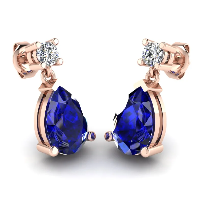 Ladies boho earrings-Pear Shape Sapphire Natural Diamond Drop Earrings EDPSS