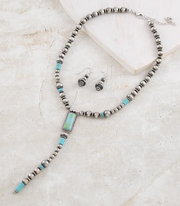 Ladies birthstone necklace gift-Navajo Pearl Stone Lariat Necklace