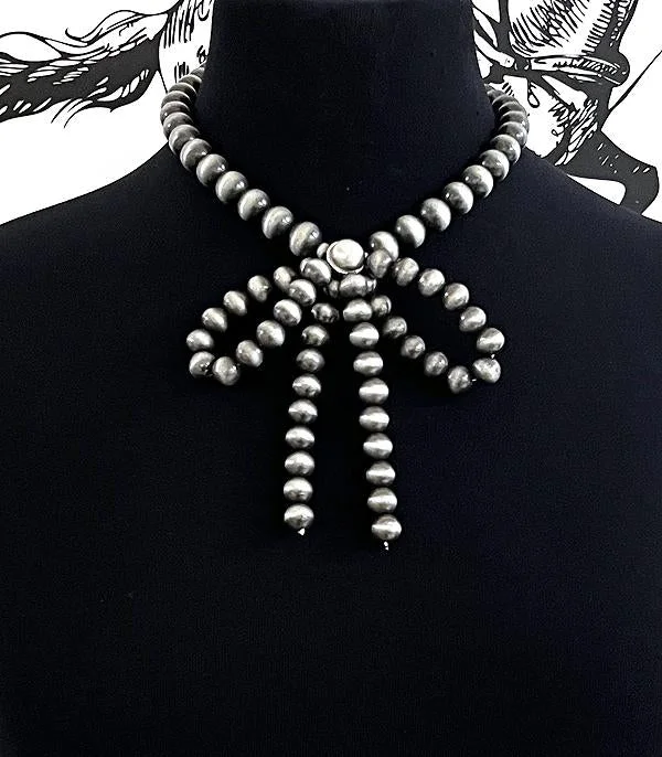 Ladies romantic heart necklace-Western Navajo Pearl Bow Necklace