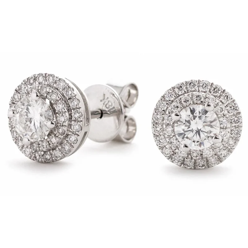 Ladies sparkling earrings-WHITE GOLD DOUBLE HALO DIAMOND EARRINGS