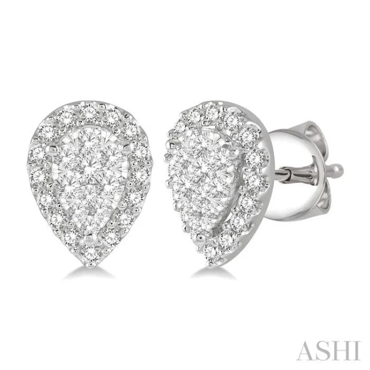 Ladies glamorous earrings-1/2 Ctw Pear Shape Lovebright Diamond Stud Earrings in 14K White Gold