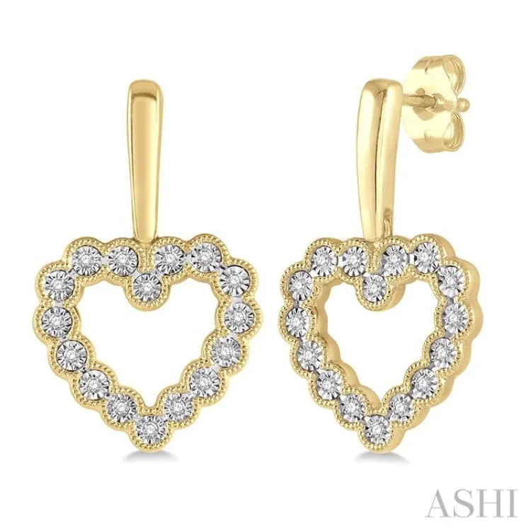 Ladies celestial earrings-1/8 Ctw Scalloped Heart Charm Round Cut Diamond Earring in 10K Yellow Gold