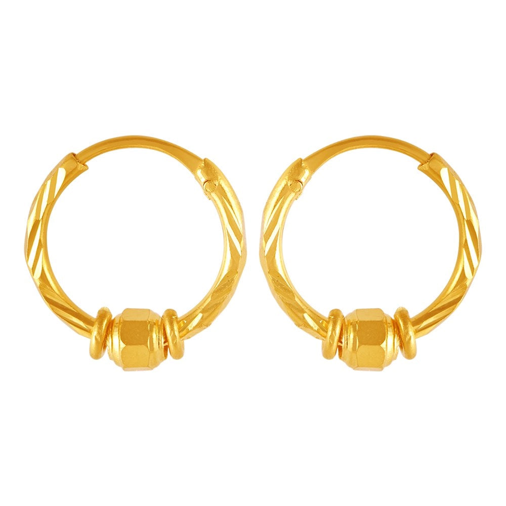 Ladies bold earrings-22KT (916) Yellow Gold Textured Hoop Earrings