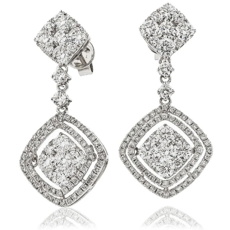 Ladies multi-stone earrings-DIAMOND FANCY MOVEABLE EARRINGS IN 18K WHITE GOLD