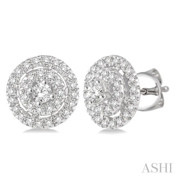 Ladies oval earrings-1/3 Ctw Round Cut Diamond Fashion Earrings in 14K White Gold