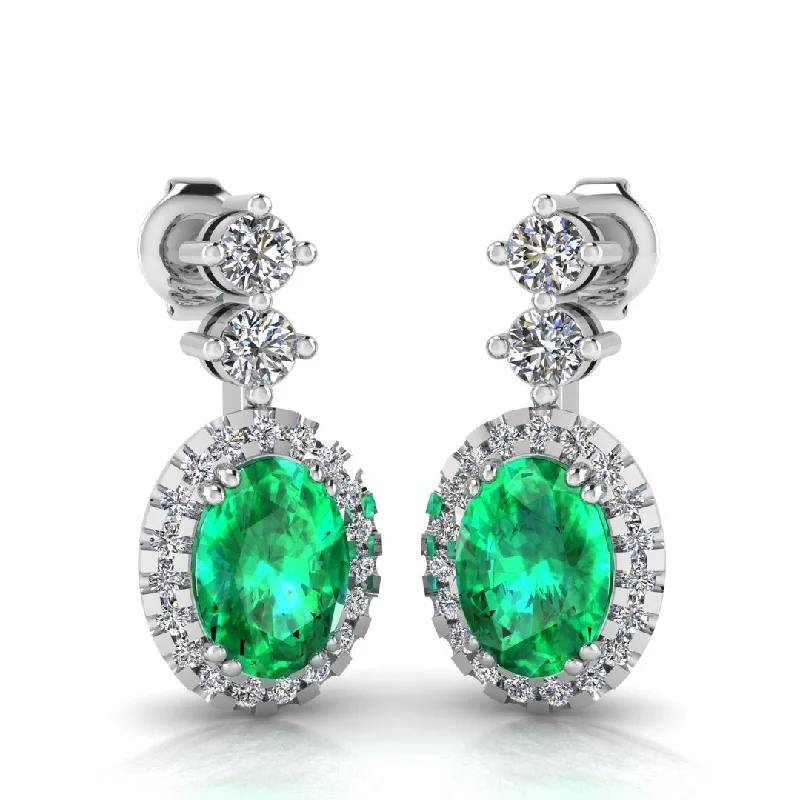 Ladies bridal stud earrings-Emerald 1.40 Carat Oval Shape Halo Natural Diamond Drop Earrings E1OCE