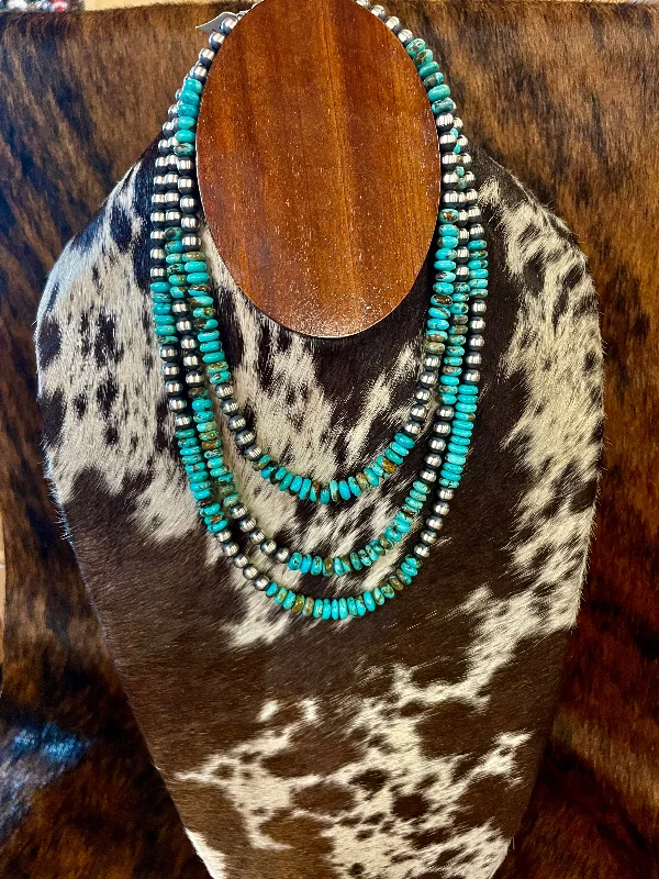 Ladies double chain necklace-Navajo Pearl with Kingman Turquoise Necklace