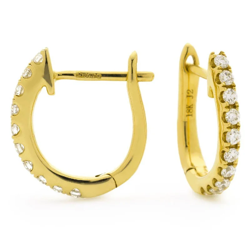 Ladies diamond teardrop earrings-DIAMOND HOOP EARRINGS IN 18K YELLOW GOLD