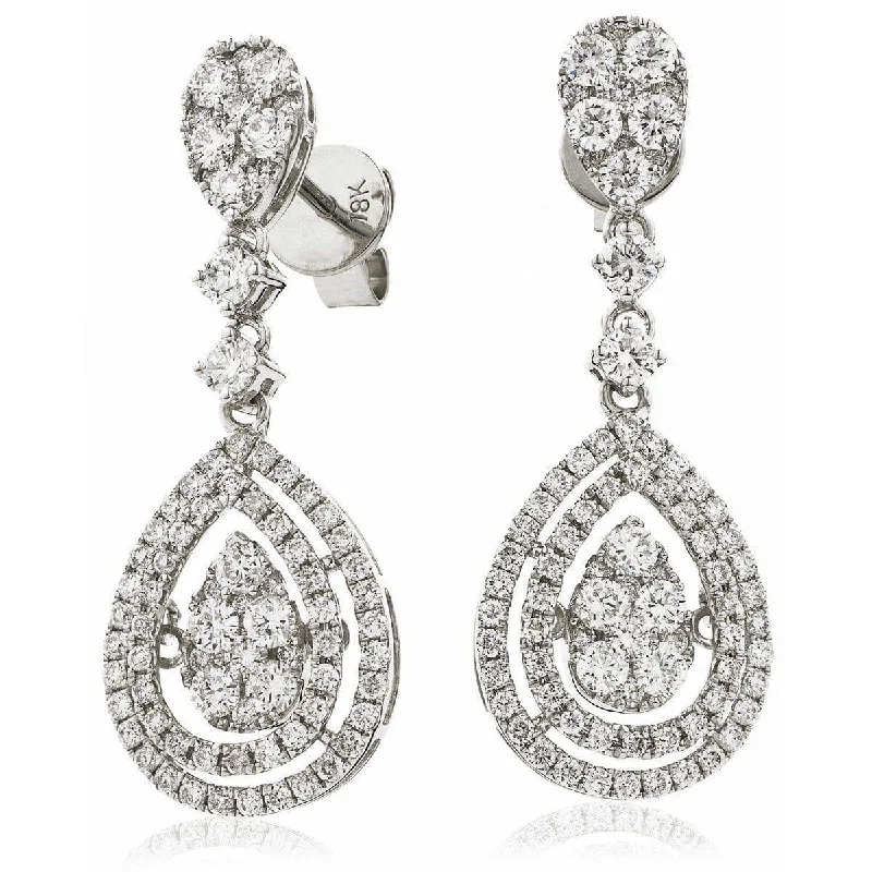 Ladies glamorous earrings-DIAMOND FANCY MOVEABLE EARRINGS IN 18K WHITE GOLD