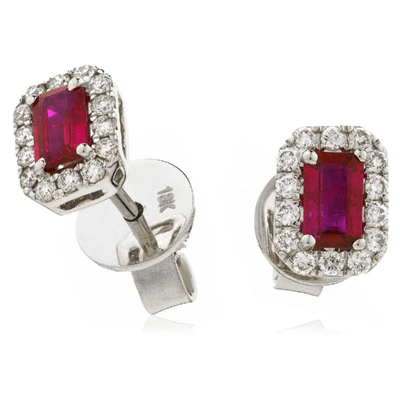 Ladies diamond teardrop earrings-RUBY HALO STUD EARRINGS