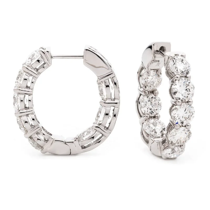 Ladies pearl drop earrings-DIAMOND CLAW SETTING HOOP EARRINGS IN 18K WHITE GOLD