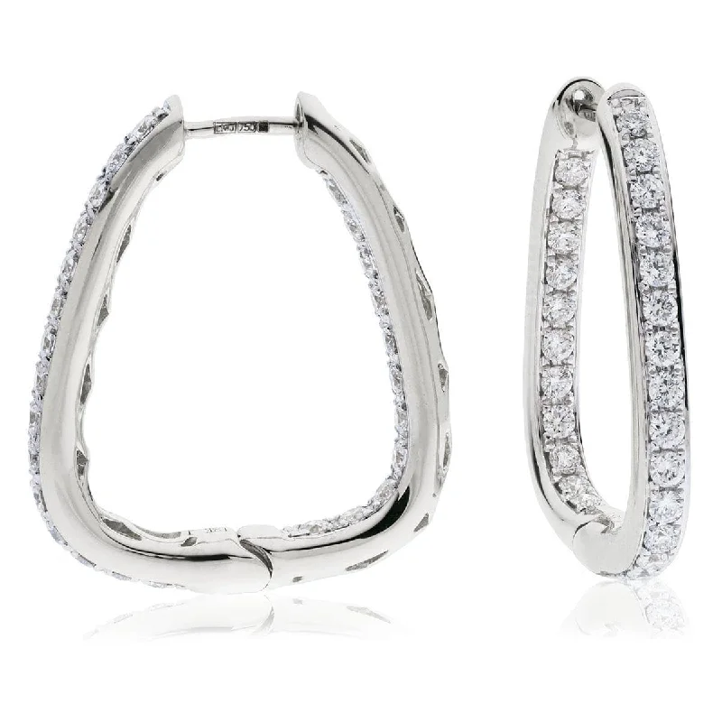 Ladies large hoop earrings-DIAMOND HOOP EARRINGS IN 18K WHITE GOLD