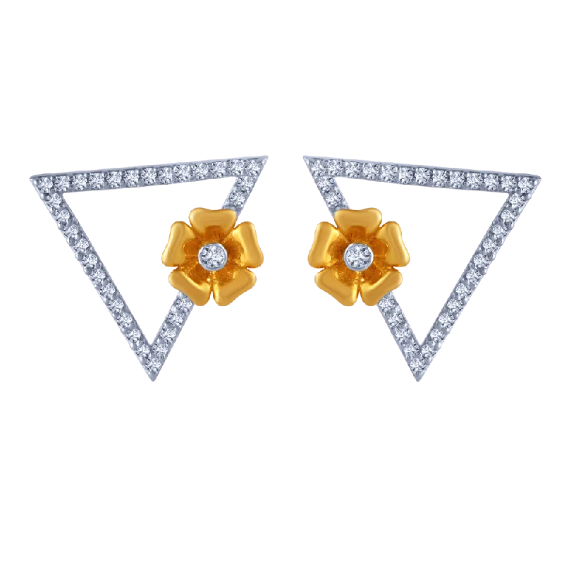 Ladies pearl drop earrings-18k Triangular Diamond Stud Earrings With An Intricate Flower