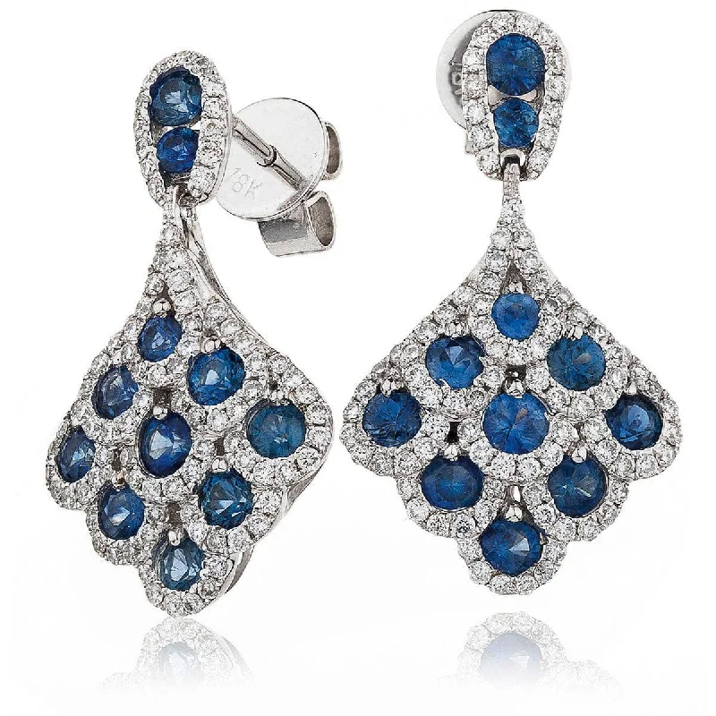 Ladies opal earrings-SAPPHIRE IN DIAMOND SILHOUETTE FANCY DROP EARRINGS