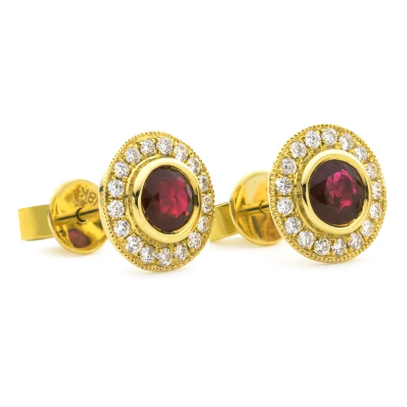 Ladies rainbow gemstone earrings-RUBY HALO STUD EARRINGS