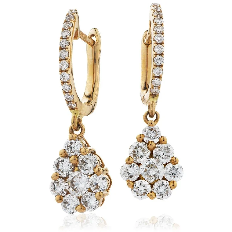 Ladies vintage earrings-DIAMOND CLUSTER FANCY DROP EARRING IN 18K ROSE GOLD