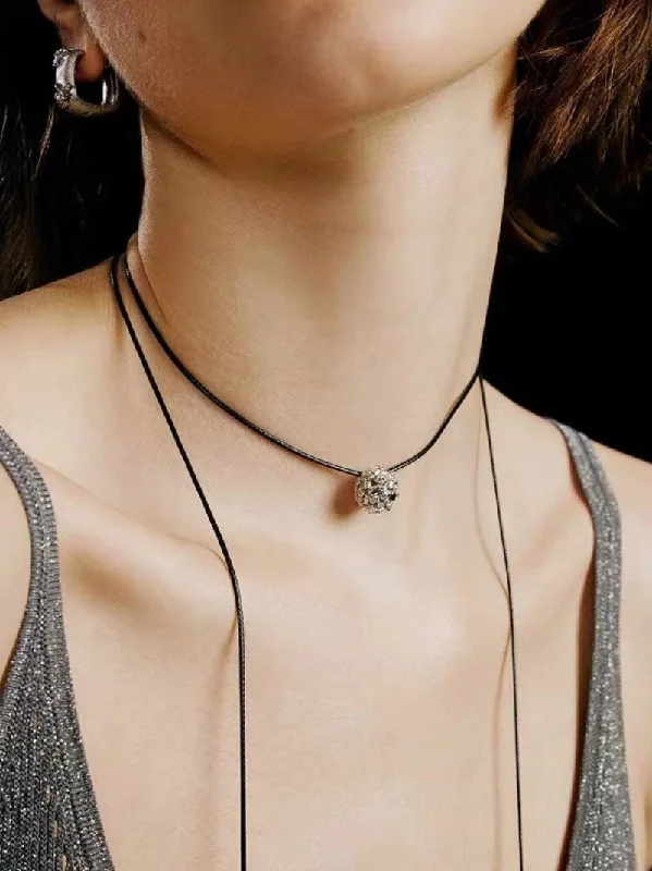 Ladies charm pendant necklace-Carat Series Black Leather Cord Carat Pendant Necklace