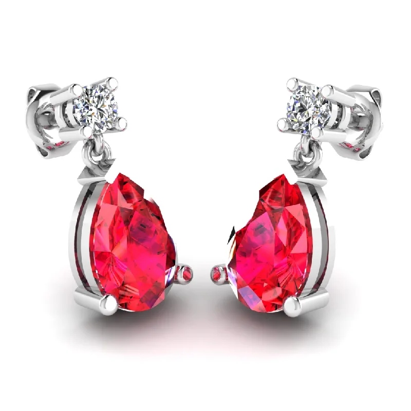 Ladies gold hoop earrings-Pear Shape Ruby Lab Grown Diamond Drop Earrings EDPSR