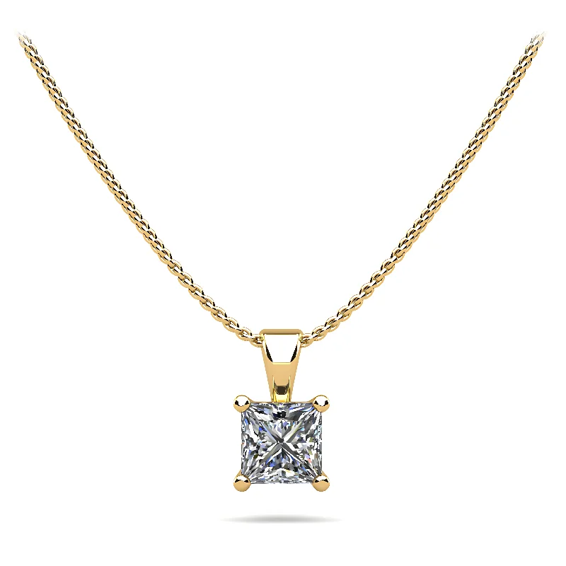 Ladies vintage necklace-Princess Cut Diamond Solitaire Pendant