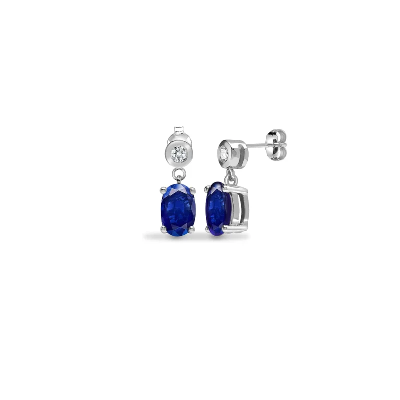 Ladies sapphire earrings-SAPPHIRE DROP EARRINGS IN 9K WHITE GOLD