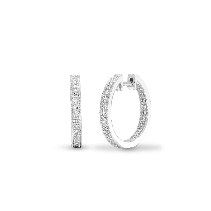 Ladies stud earrings-DIAMOND HOOP EARRINGS IN 9K WHITE GOLD