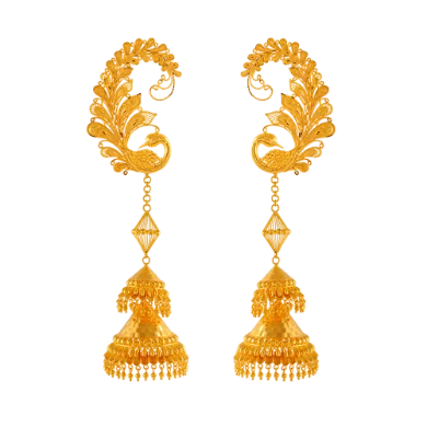 Ladies bridal stud earrings-Regal Traditional 22k Gold Jhumka Pasha Earrings