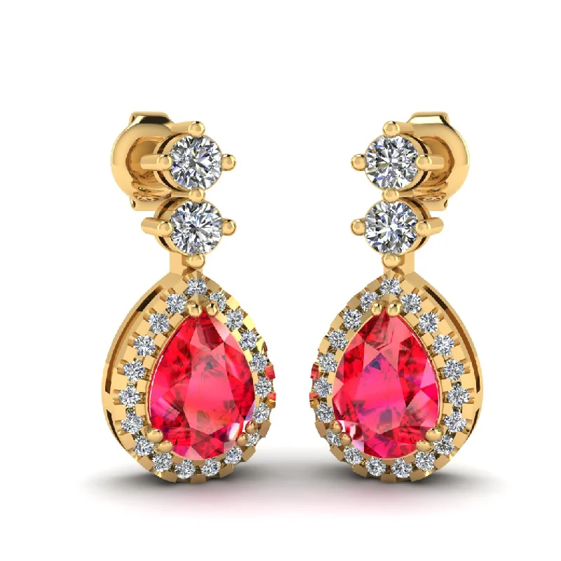 Ladies sparkling earrings-Ruby 1.30 Carat Pear Shape Halo Natural Diamond Drop Earrings E1PSR