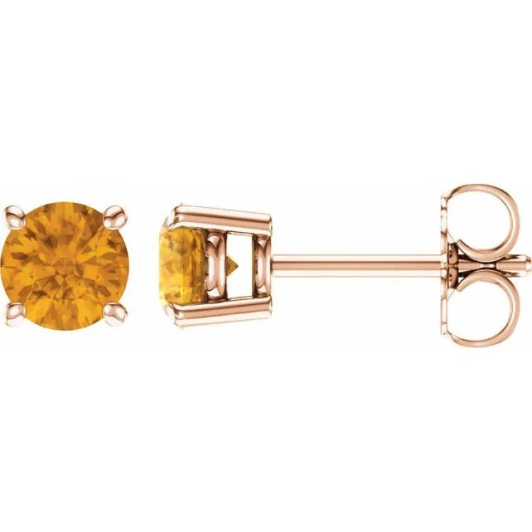 Ladies butterfly earrings-14K Rose 5 mm Natural Citrine Stud Earrings