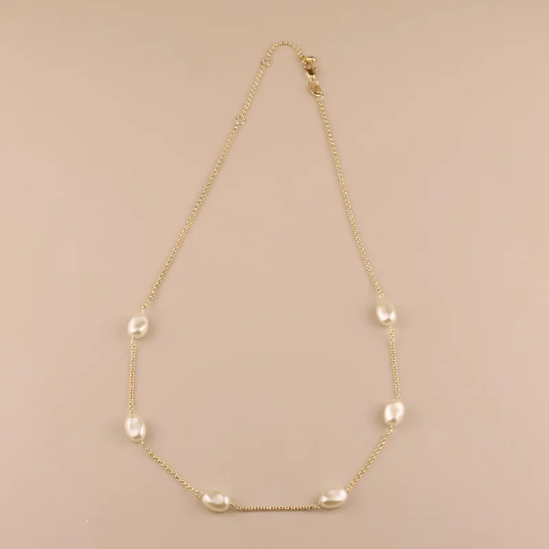 Ladies platinum necklace-Spaced Baroque Pearls Necklace