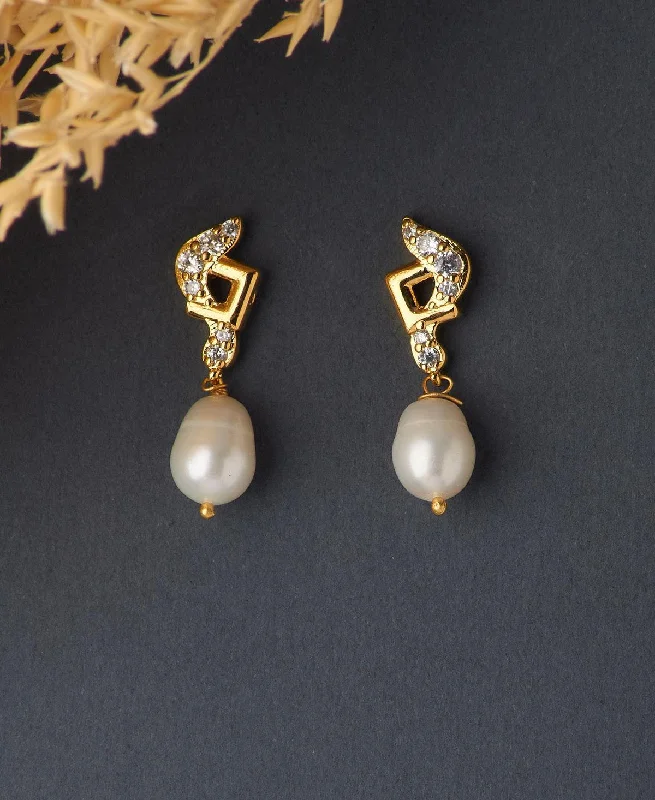 Ladies long dangle earrings-Trendy White Pearl Hanging Earring