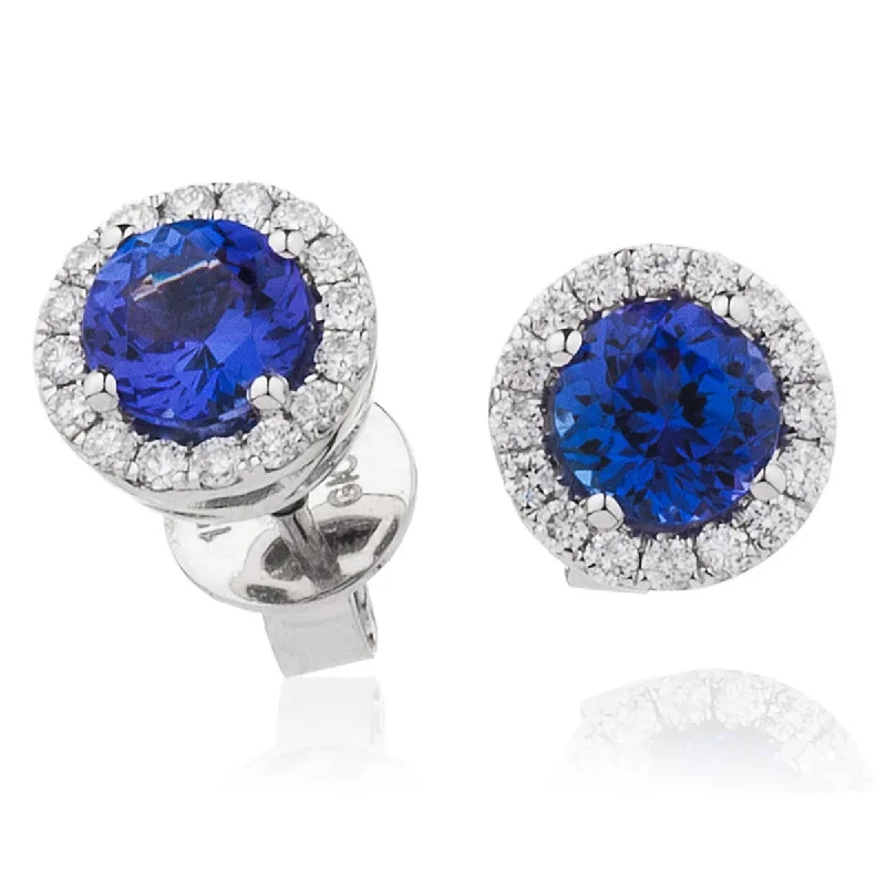 Ladies crystal earrings-TANZANITE HALO STUD EARRINGS