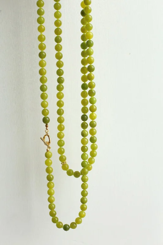 Ladies pearl necklace-Refreshing Green Grape Stone Beaded Long Necklace