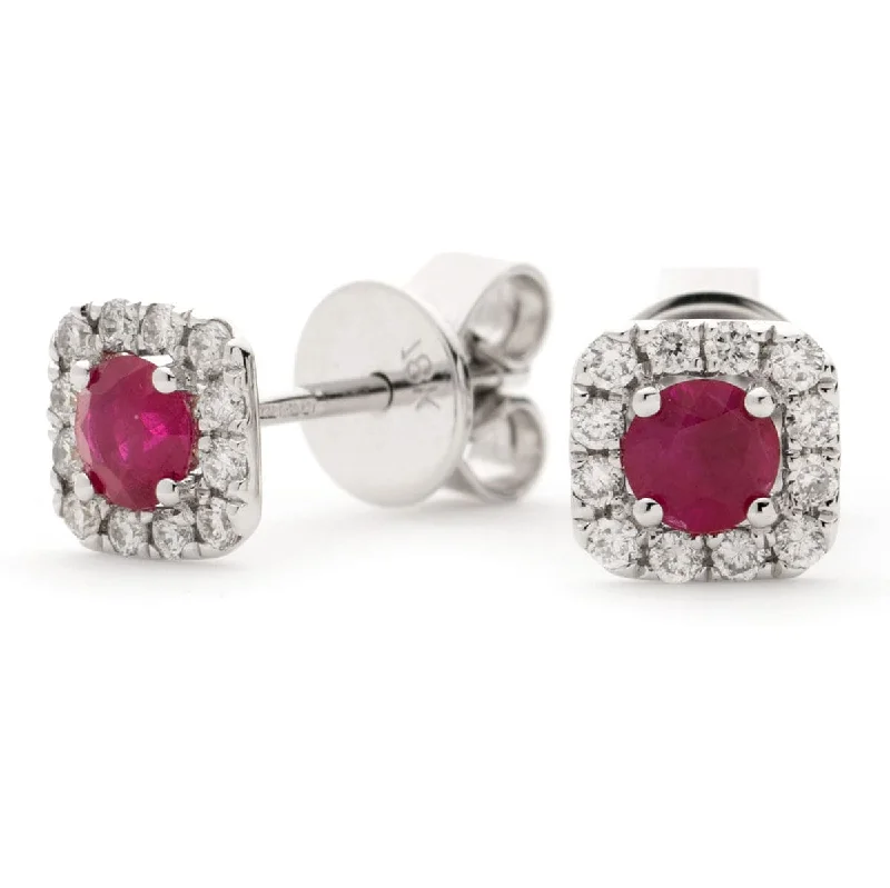 Ladies gold hoop earrings-RUBY HALO STUD EARRINGS