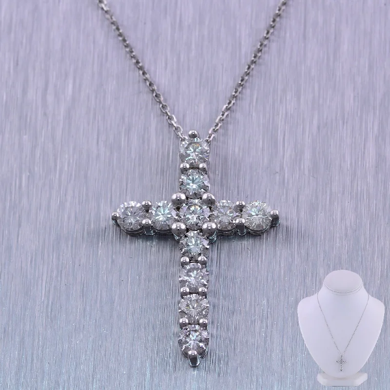 Ladies custom charm necklace-14k White Gold 2.10ctw Diamond Cross 20" Necklace