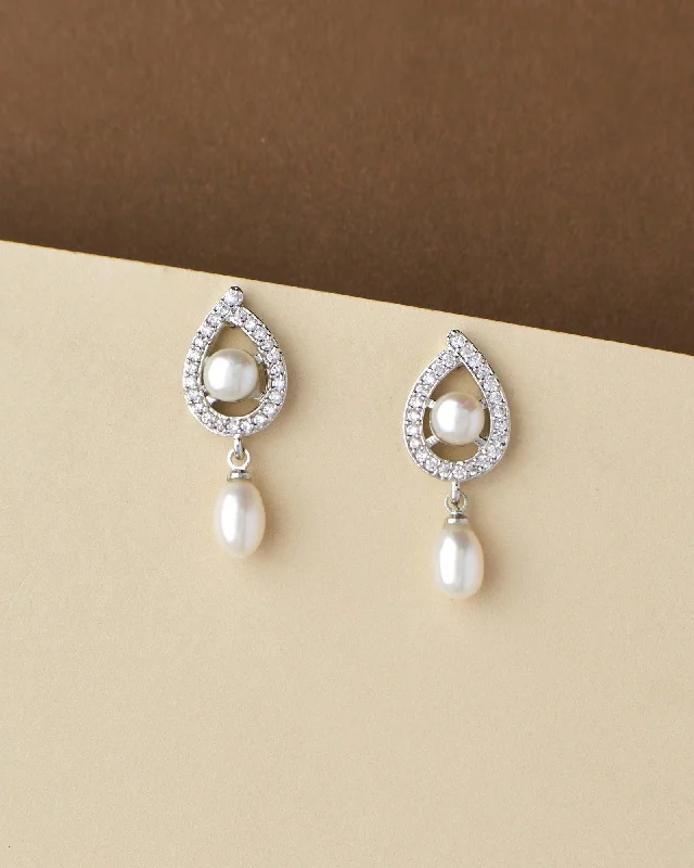 Ladies luxury earrings-Trendy White Hang Pearl Earring