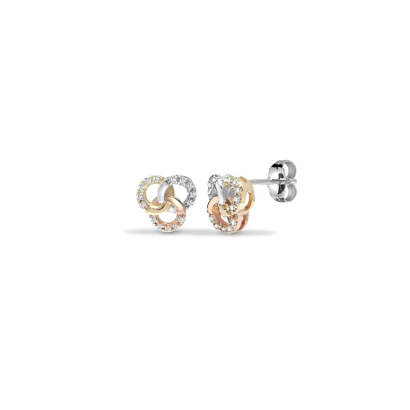 Ladies cubic zirconia earrings-DIAMOND STUD EARRINGS IN 9K THREE-COLOR GOLD