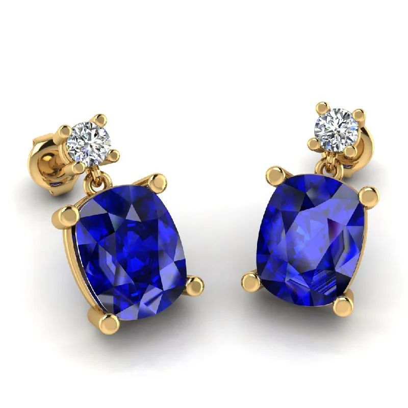 Ladies colorful earrings-Cushion Shape Sapphire Lab Grown Diamond Drop Earrings EDCCS