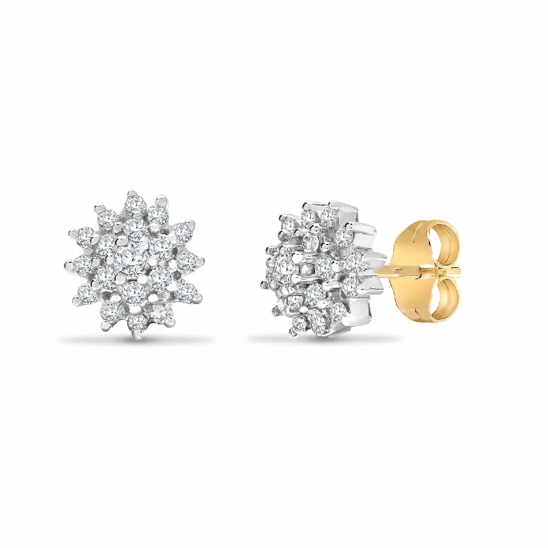 Ladies pearl drop earrings-DIAMOND CLUSTER STUD EARRINGS IN 9K YELLOW GOLD