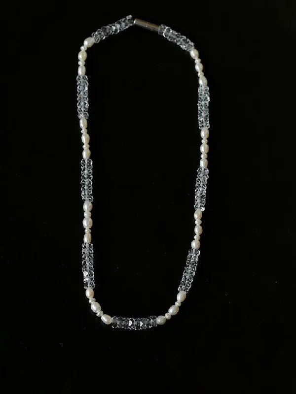 Ladies long chain necklace-Natural White Crystal Abacus Bead Necklace