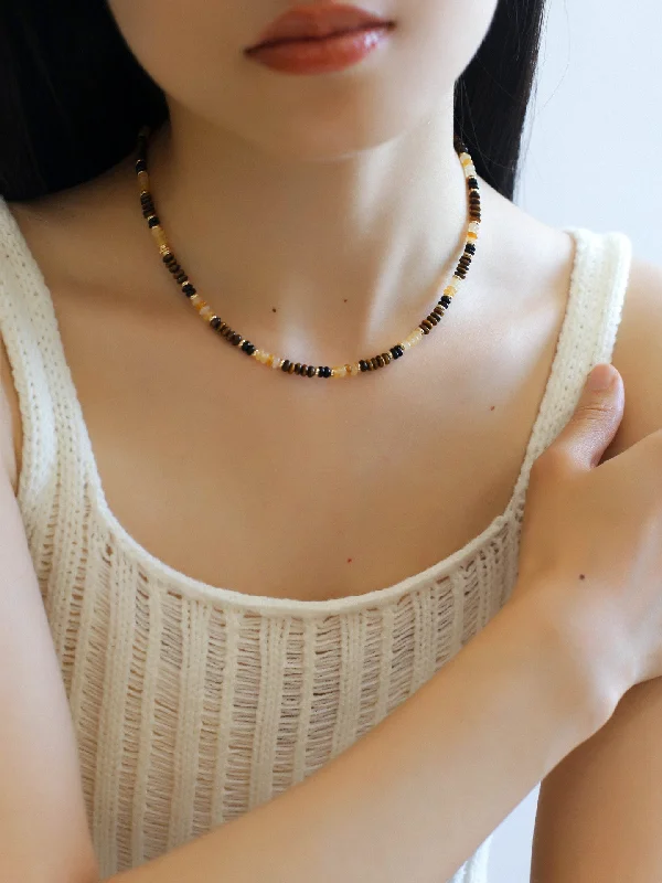 Ladies cubic zirconia necklace-Tiger Eye Multi-Element Beaded Necklace