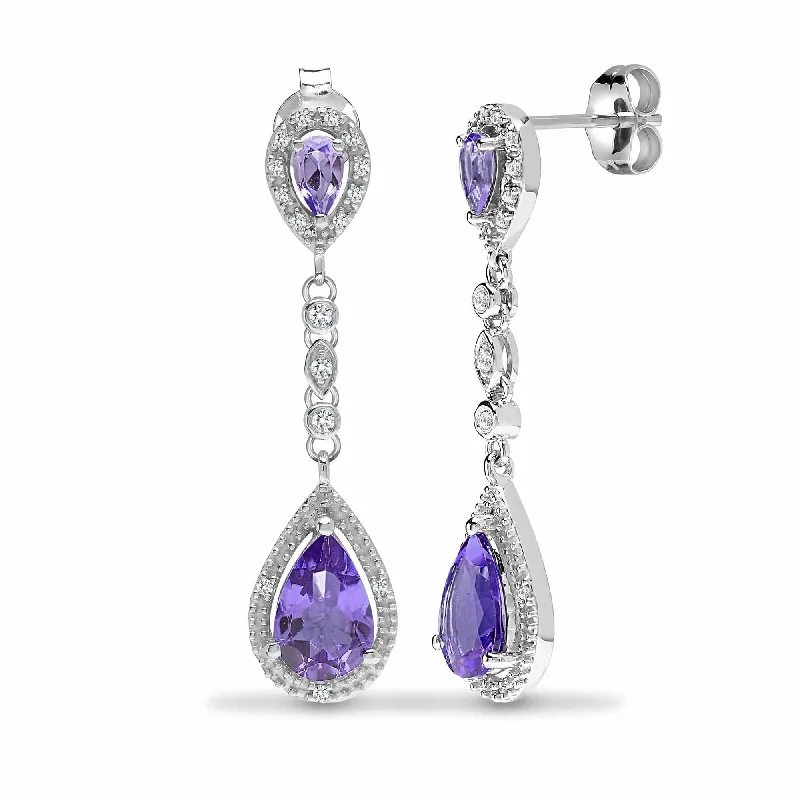 Ladies small hoop earrings-Amethyst Drop Earrings in 9k White Gold