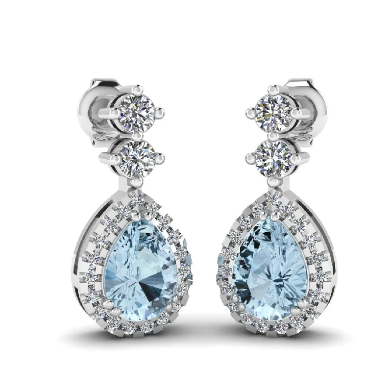 Ladies glamorous diamond earrings-Aquamarine 1.30 Carat Pear Shape Halo Natural Diamond Drop Earrings E1PSA