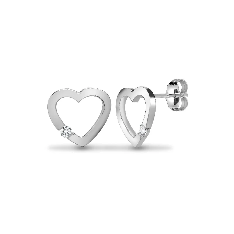 Ladies vintage-inspired earrings-DIAMOND HEART-SHAPED STUD EARRINGS IN 9K WHITE GOLD