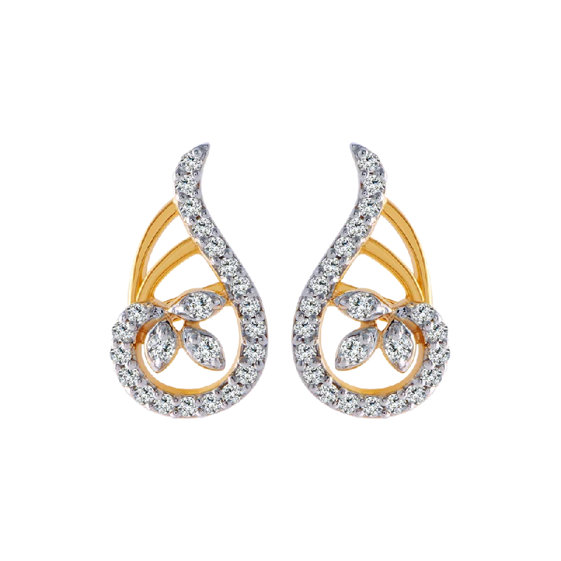 Ladies multi-layered earrings-18KT (750) Yellow Gold And Diamond Clip-on Earrings For Women