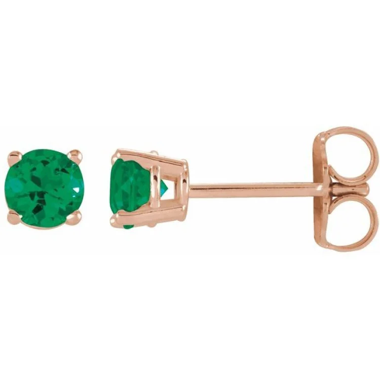 Ladies dangly hoop earrings-14K Rose 2.5 mm Lab-Grown Emerald Stud Earrings