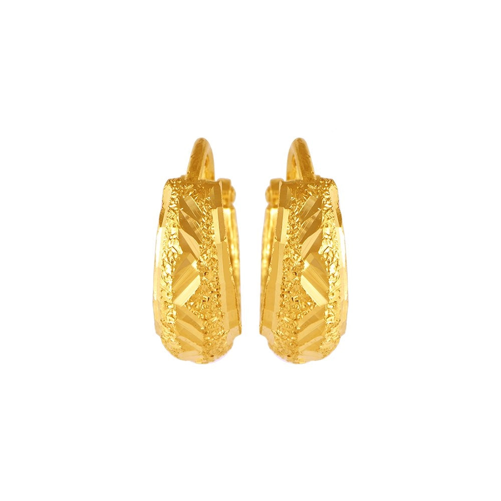 Ladies gold dangle earrings-22KT (916) Yellow Gold Everyday Hoop Earrings With Geometric Design