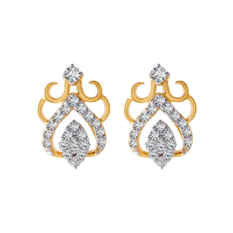 Ladies gold dangle earrings-18KT (750) Yellow Gold And Diamond Clip-on Earrings For Women