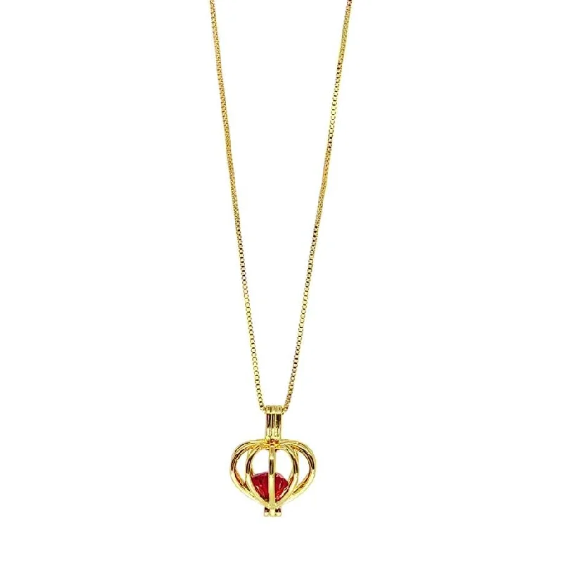 Ladies double pendant necklace-Caged Heart Necklace